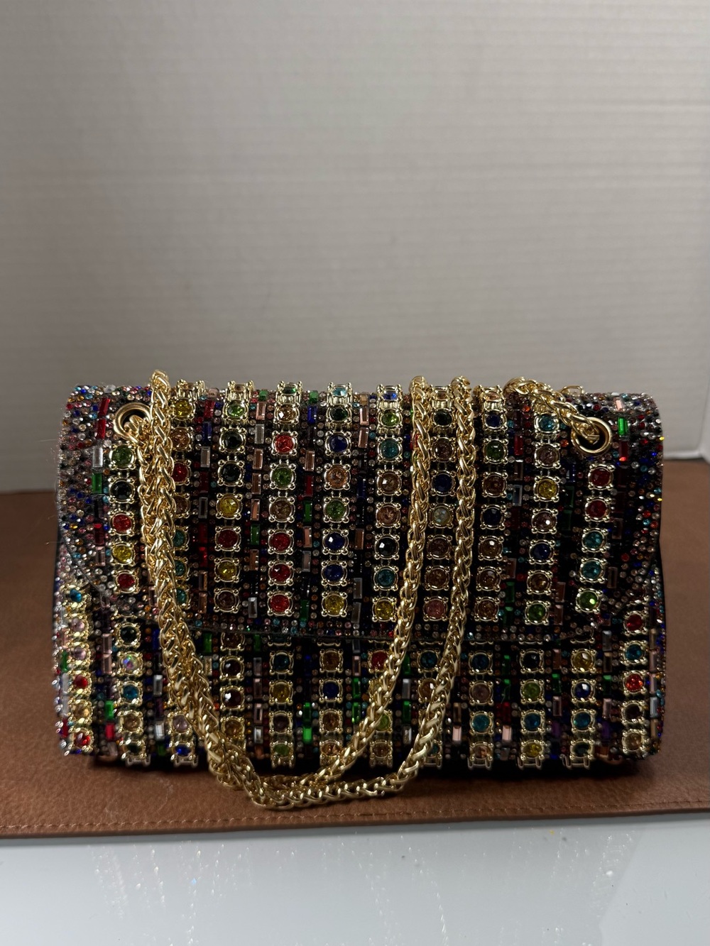 Embellished Multicolor rhinestone Chain Shoulder Bag